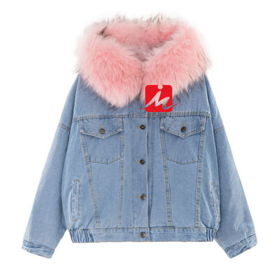 Mezclilla Embroidery Denim Jackets Heavy Chamarra Dama Winter Button Fur Demin Jacket