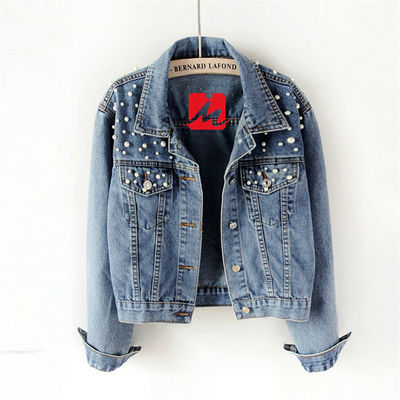 Casual Embroidery Denim Jackets Lady Blouse Mandarin Collar Jacket