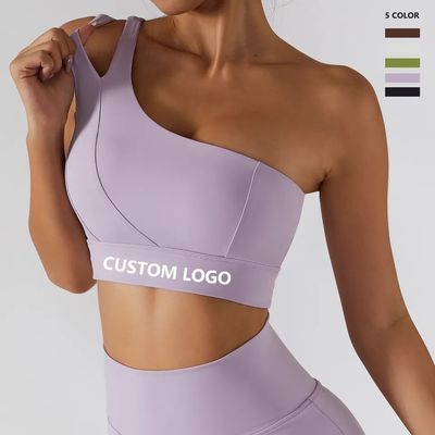 Single Oblique Shoulder Strap Women Yoga Fitness Underwear High Impact Support Tube