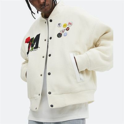 OEM Custom Embroidery Varsity Jackets Winter 100% Wool Rose Fleece Letter Bomber Jacket