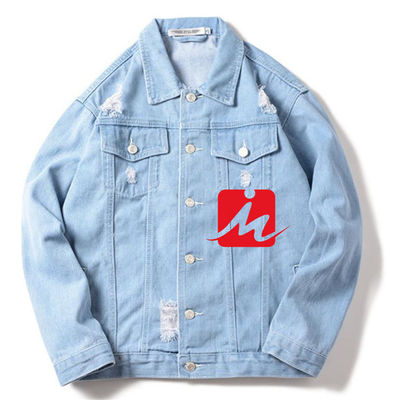 Polyester Cotton Embroidery Denim Jackets Streetwear Casual Riding Jacket