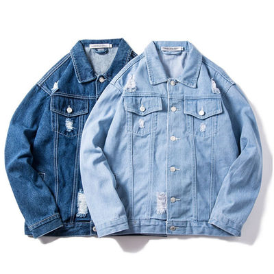 Polyester Cotton Embroidery Denim Jackets Streetwear Casual Riding Jacket