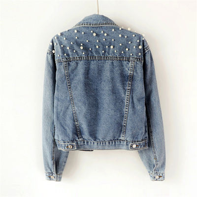 Casual Embroidery Denim Jackets Lady Blouse Mandarin Collar Jacket