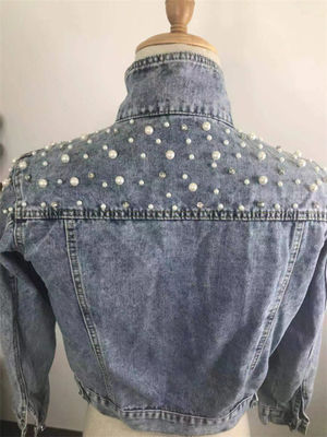 Casual Embroidery Denim Jackets Lady Blouse Mandarin Collar Jacket