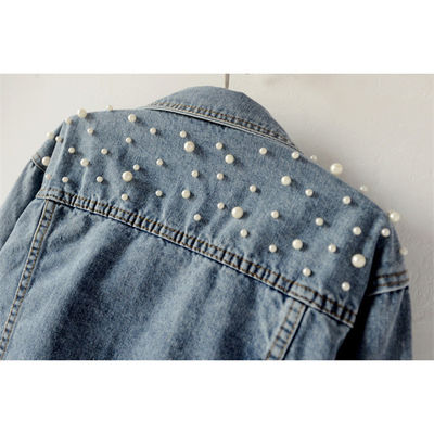 Casual Embroidery Denim Jackets Lady Blouse Mandarin Collar Jacket