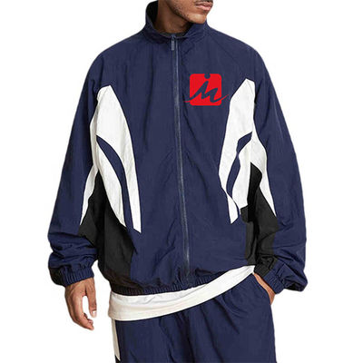 Men Waterproof Windbreaker Jackets Polyester Zip Up Colorblock Track Jacket
