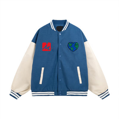 Bomber Embroidery Varsity Jackets Leather Sleeve Unisex Lettering Baseball Jacket