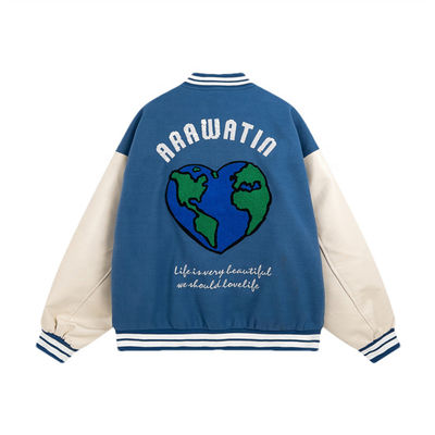 Leather Sleeve Embroidery Varsity Jackets Unisex Bomber Baseball Varsity Jacket