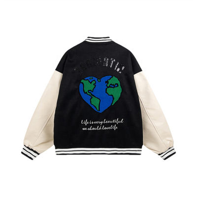 Bomber Embroidery Varsity Jackets Leather Sleeve Unisex Lettering Baseball Jacket