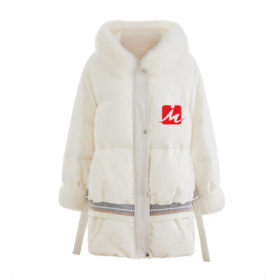 Woolen Lightweight Down Jacket Cream Knee Glossy Thick Down Coat Patrol Down Jacket