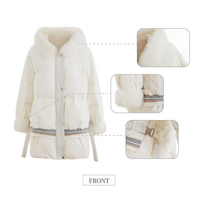 Woolen Lightweight Down Jacket Cream Knee Glossy Thick Down Coat Patrol Down Jacket