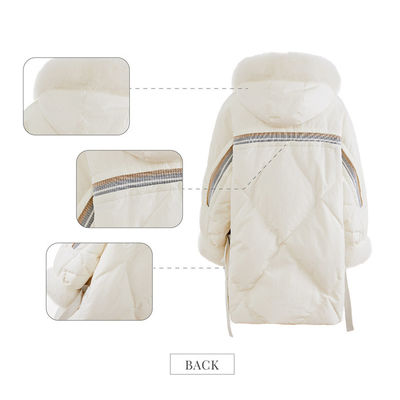Woolen Lightweight Down Jacket Cream Knee Glossy Thick Down Coat Patrol Down Jacket
