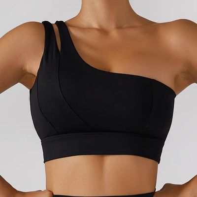 Single Oblique Shoulder Strap Women Yoga Fitness Underwear High Impact Support Tube
